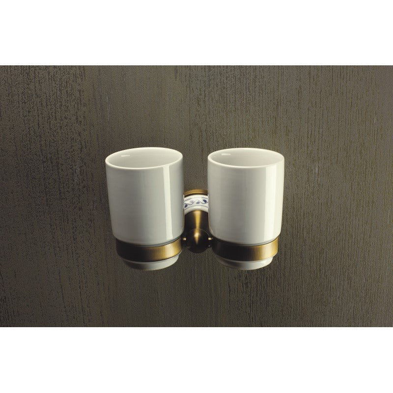 KERA doppio portabicchieri in ottone e ceramica + 2 bicchieri 7,3 x12,3 x13,5 cm