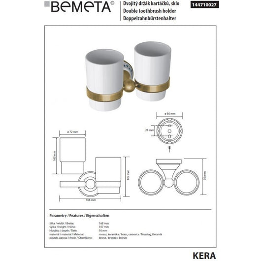 KERA doppio portabicchieri in ottone e ceramica + 2 bicchieri 7,3 x12,3 x13,5 cm