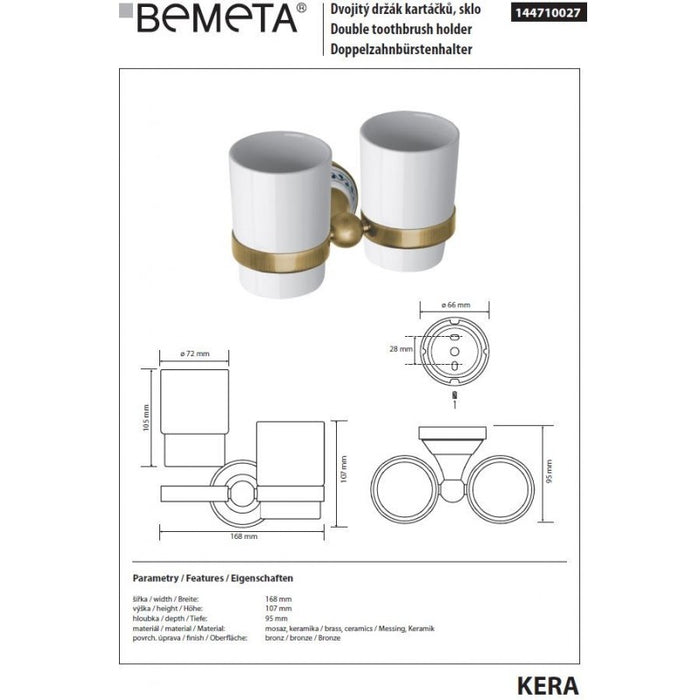 KERA doppio portabicchieri in ottone e ceramica + 2 bicchieri 7,3 x12,3 x13,5 cm