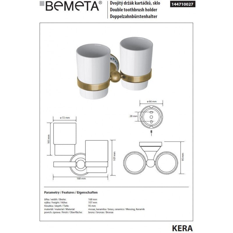 KERA doppio portabicchieri in ottone e ceramica + 2 bicchieri 7,3 x12,3 x13,5 cm