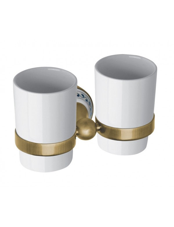 KERA doppio portabicchieri in ottone e ceramica + 2 bicchieri 7,3 x12,3 x13,5 cm