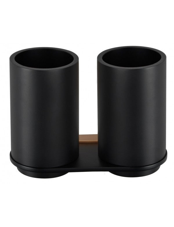 Portabicchieri doppio GALLA in ottone nero e oro 17 x12,3 x7,9 cm