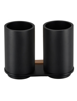Portabicchieri doppio GALLA in ottone nero e oro 17 x12,3 x7,9 cm