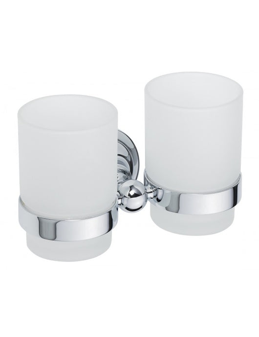 Portabicchieri doppio RETRO in ottone cromato e vetro 16x10,5x9 cm