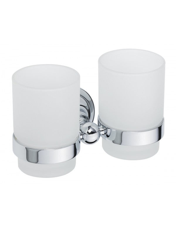 Portabicchieri doppio RETRO in ottone cromato e vetro 16x10,5x9 cm