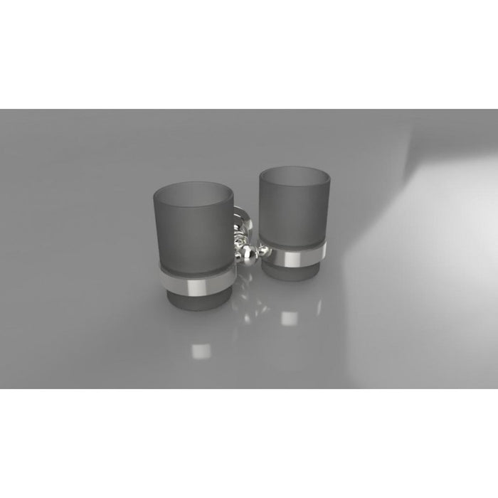 Portabicchieri doppio RETRO in ottone cromato e vetro 16x10,5x9 cm