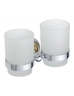 Portabicchiere doppio RETRO ottone cromo-oro in vetro 16x10,5x9 cm