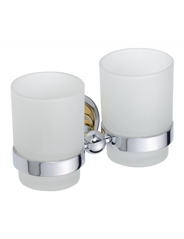 Portabicchiere doppio RETRO ottone cromo-oro in vetro 16x10,5x9 cm