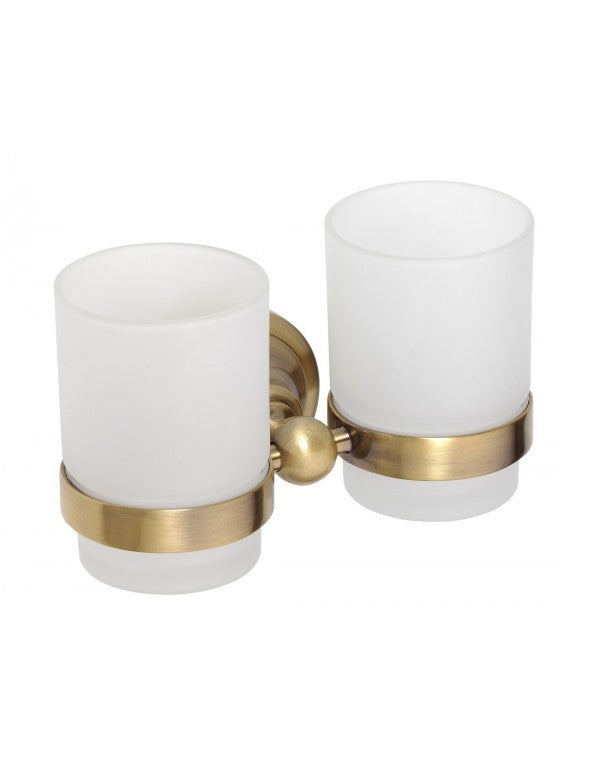 Portabicchieri doppio RETRO in ottone e vetro 16x10,5x9 cm