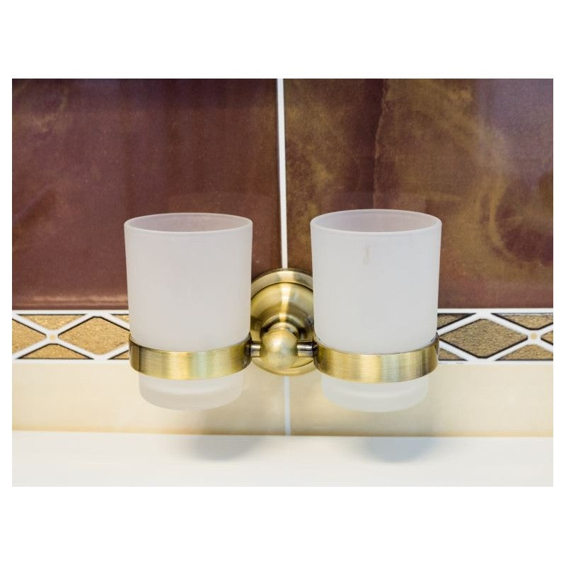 Portabicchieri doppio RETRO in ottone e vetro 16x10,5x9 cm