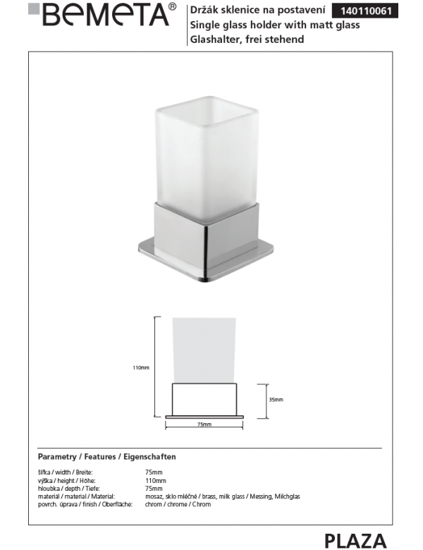 Portaspazzolino in vetro PLAZA 8x8x10 cm