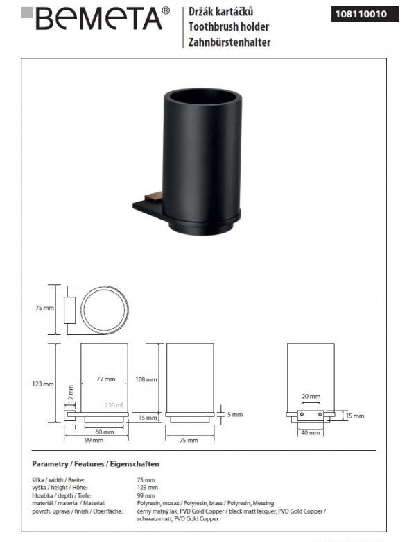 Portabicchieri GALLA in ottone nero e oro 12 x9,9 x7,5 cm