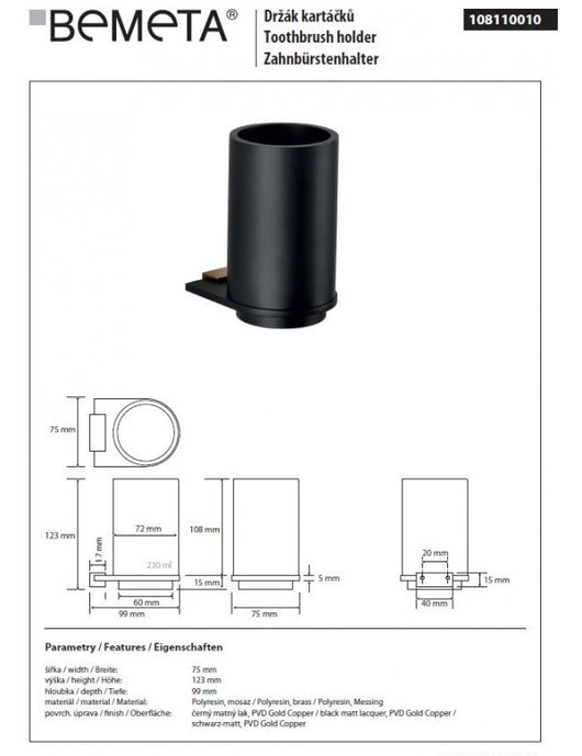 Portabicchieri GALLA in ottone nero e oro 12 x9,9 x7,5 cm