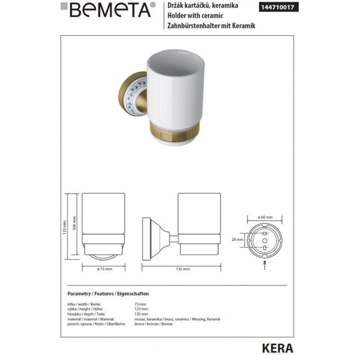 Portabicchieri KERA in ottone e ceramica 7,3 x12,3 x13,5 cm