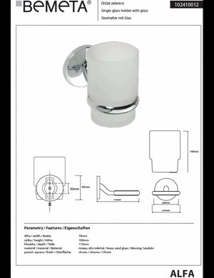 ALFA portabicchieri da parete in zinco con vetro 10cm x 11cm x7cm