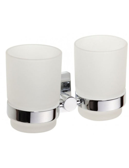 Portabicchieri a doppia parete in ottone cromato e vetro BETA 16x9,5x9cm