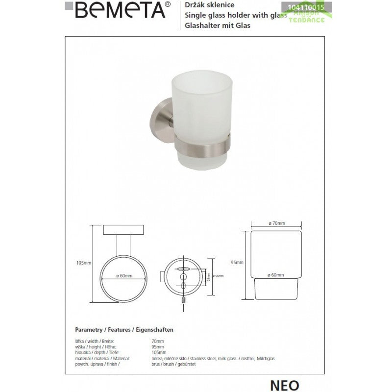 Portabicchieri NEO in acciaio inox e vetro 10x7x10cm