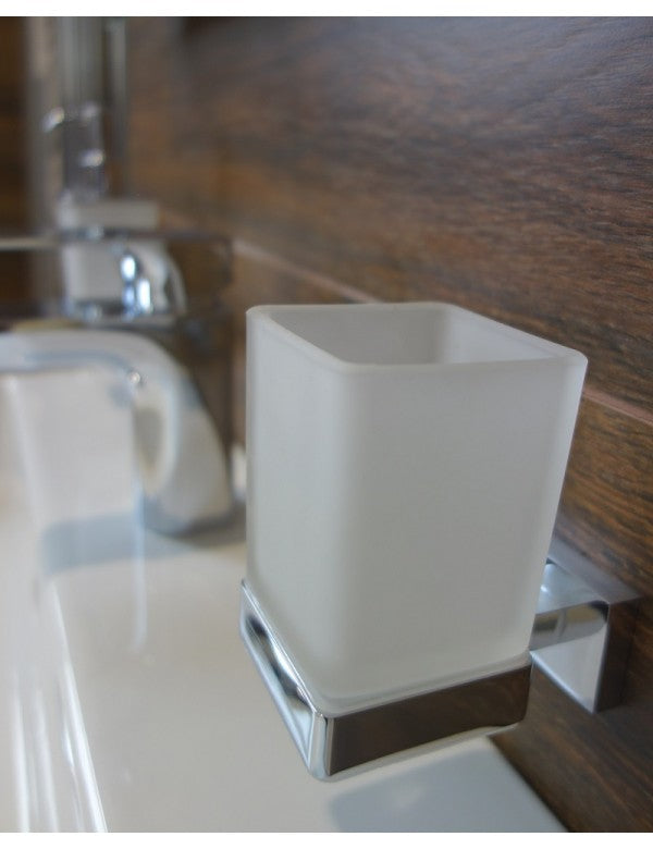 Portabicchieri da parete PLAZA in ottone cromato + vetro 6x10x9,5 cm