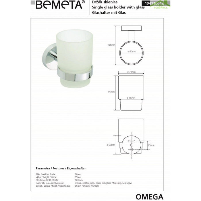 Portabicchieri OMEGA ottone cromato + vetro 7x9,5x10,5cm