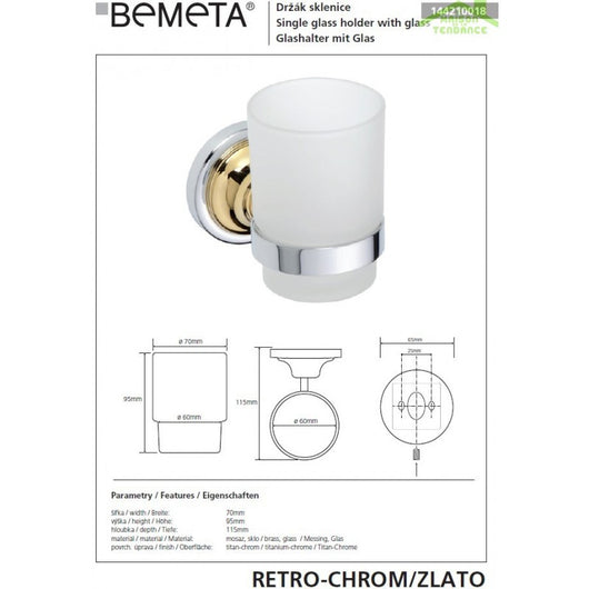 Portabicchieri RETRO ottone cromo-oro in vetro 7x9,5x11,5 cm