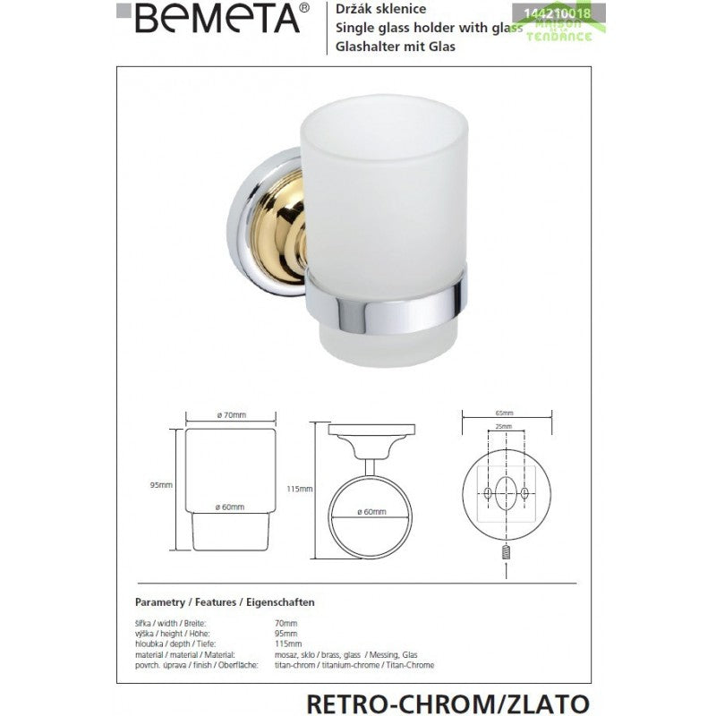 Portabicchieri RETRO ottone cromo-oro in vetro 7x9,5x11,5 cm