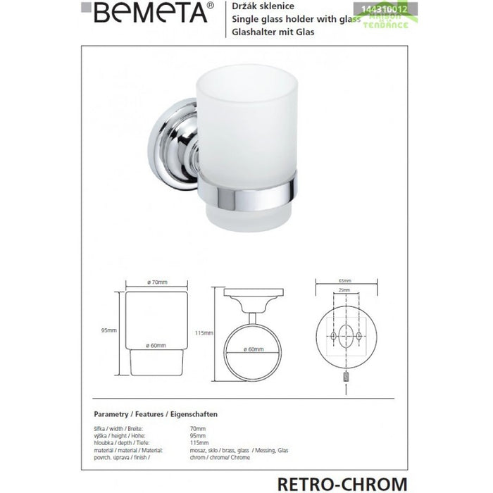 Portabicchieri RETRO in ottone cromato e vetro 7x9,5x11,5 cm