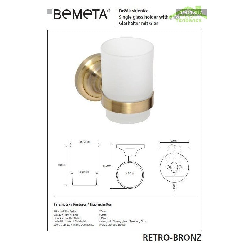 Portabicchieri RETRO in ottone e vetro 7x9,5x11,5 cm