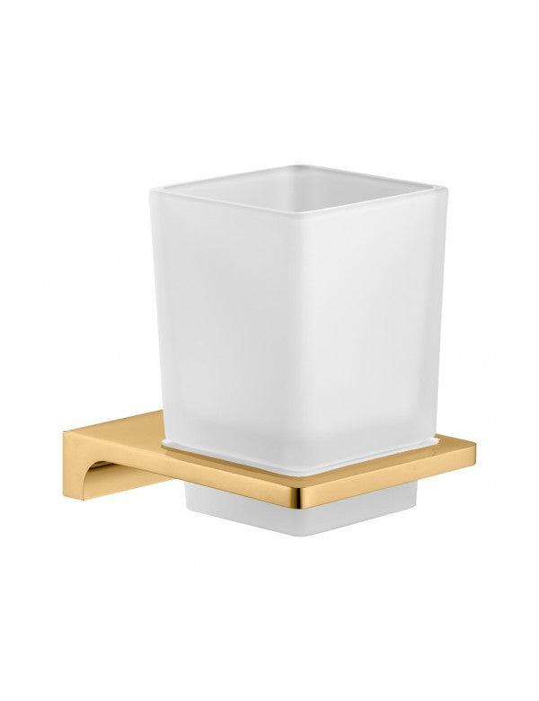 Portabicchieri NIL in vetro e ottone dorato spazzolato 10x6,35x9,7cm