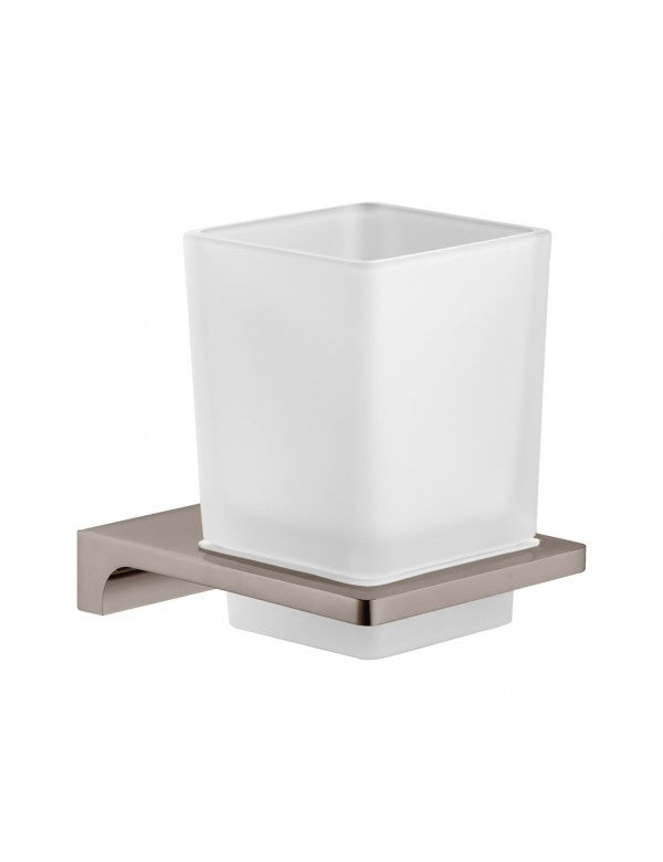Portabicchieri NIL in vetro e ottone grigio metallo spazzolato 10x6,35x9,7cm