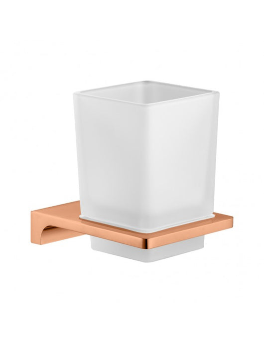 Portabicchieri in vetro NIL e ottone oro rosa spazzolato 10x6,35x9,7cm