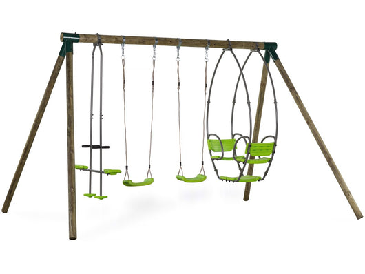 Altalena in legno "Nelio" - Con 2  altalene, 1 Cavalluccio e 1 navicella