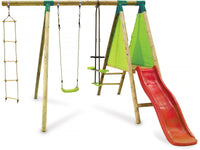 Altalena in legno "Balanga" - Con 1 scivolo - 1 altalena - 1 faccia a faccia - 1 navicella.