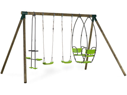 Altalena in legno "Nelio" - Con 2  altalene, 1 Cavalluccio e 1 navicella