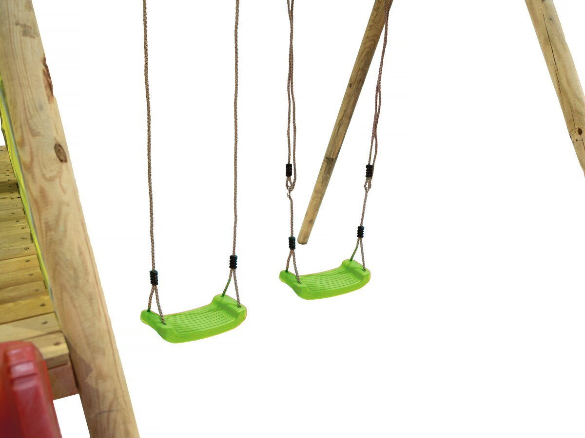 Altalena in legno "Kida" - Con 1 scivolo e 2 altalene.