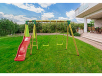 Altalena in legno "Kida" - Con 1 scivolo e 2 altalene.