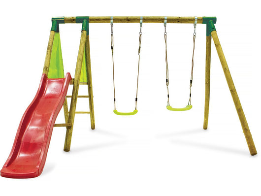 Altalena in legno "Kida" - Con 1 scivolo e 2 altalene.