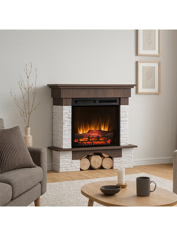 Caminetto elettrico da pavimento a libera installazione a LED - Rovere - 23" - 91 x 89 x 31 - PORTO