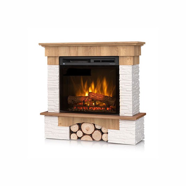 Camino Elettrico Riscaldante Da Pavimento Autoportante a LED - 23" - Rovere chiaro - 91 x 89 x 31 - PORTO