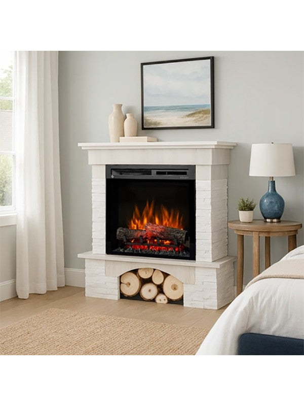 Caminetto elettrico a libera installazione a LED - 23" - Pino bianco - 91 x 89 x 31 - PORTO