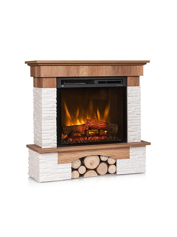 Camino Elettrico Riscaldante Da Pavimento Autoportante a LED - 23" - Rovere chiaro - 91 x 89 x 31 - PORTO