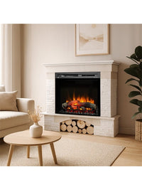 Camino Elettrico Riscaldante Da Pavimento Autoportante a LED - 28" - Pino bianco - 114 x 98 x 32 - PORTO