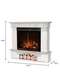 Camino Elettrico Riscaldante Da Pavimento Autoportante a LED - 28" - Pino bianco - 114 x 98 x 32 - PORTO