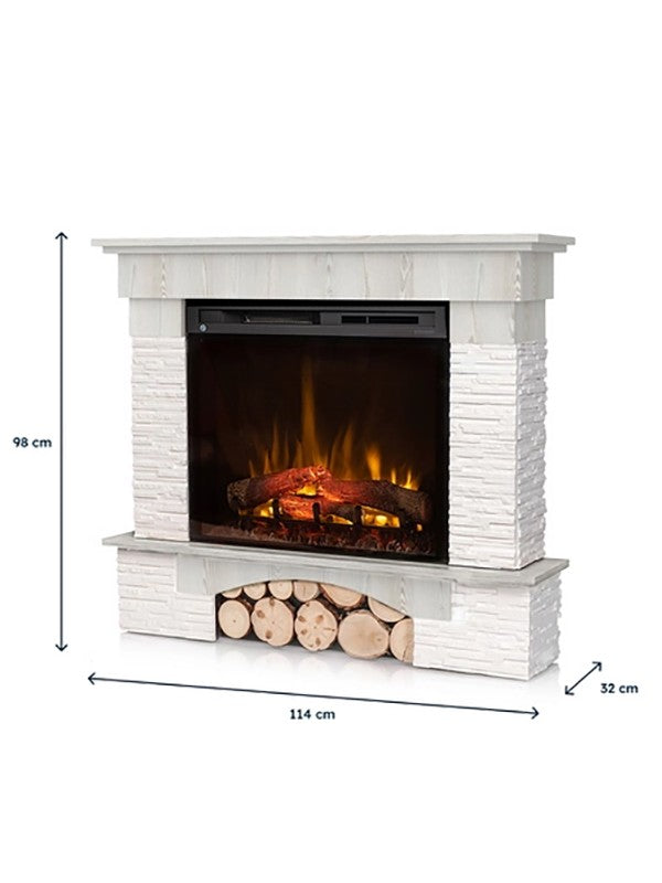 Camino Elettrico Riscaldante Da Pavimento Autoportante a LED - 28" - Pino bianco - 114 x 98 x 32 - PORTO