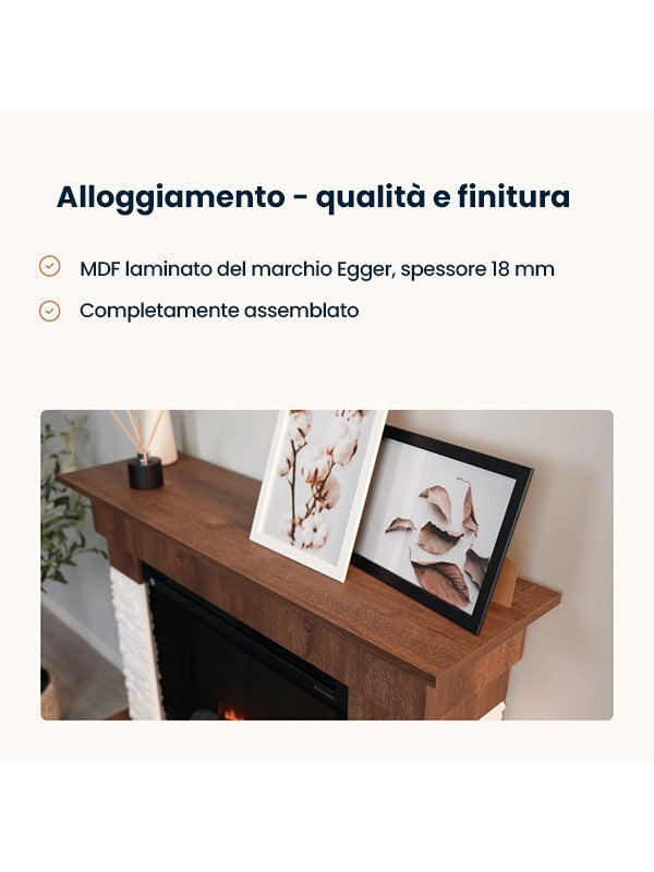 Caminetto elettrico da pavimento a libera installazione a LED - Rovere - 28" - 114 x 98 x 32 - PORTO