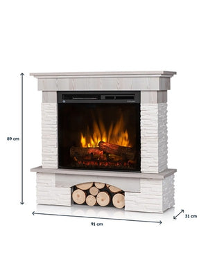 Caminetto elettrico a libera installazione a LED - 23" - Pino bianco - 91 x 89 x 31 - PORTO