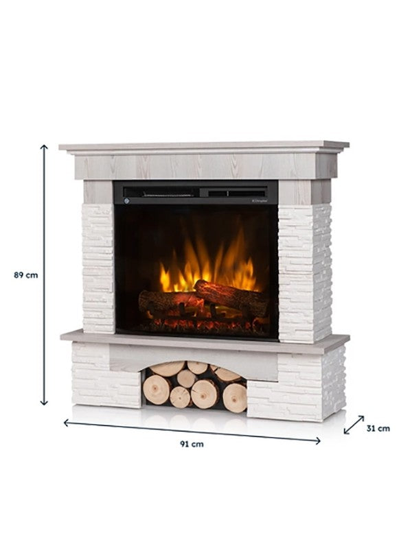 Caminetto elettrico a libera installazione a LED - 23" - Pino bianco - 91 x 89 x 31 - PORTO