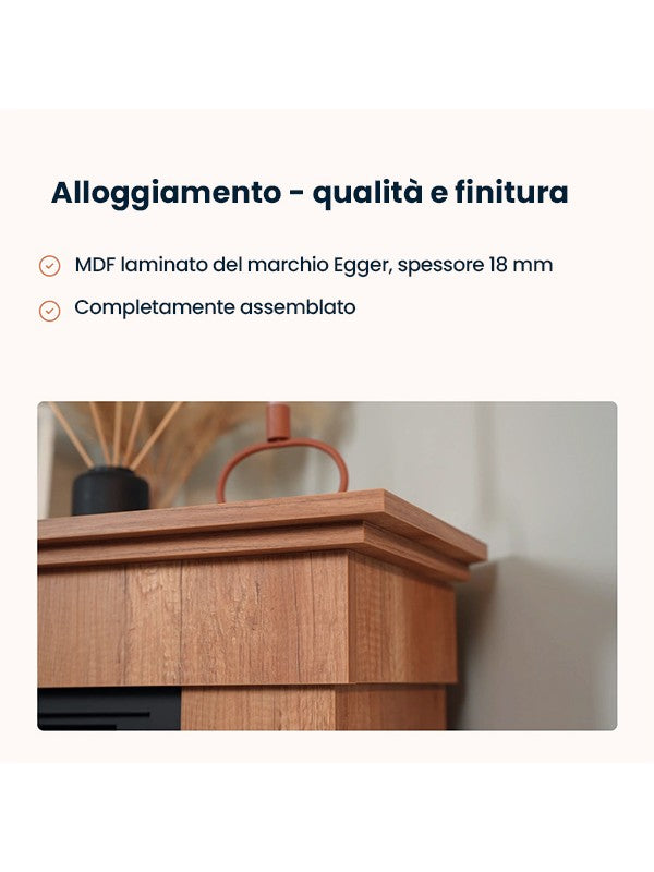 Camino Elettrico Riscaldante Da Pavimento Autoportante a LED - 23" - Rovere chiaro - 91 x 89 x 31 - PORTO