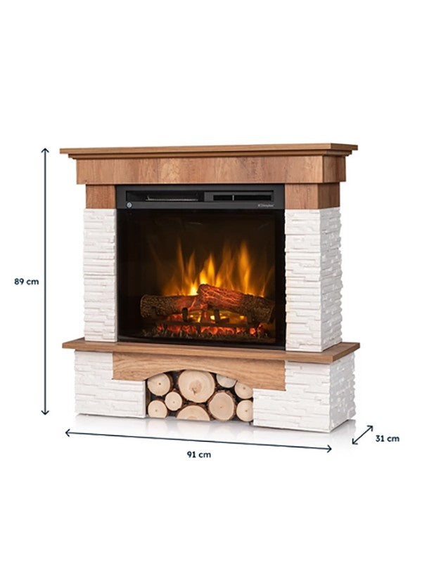 Camino Elettrico Riscaldante Da Pavimento Autoportante a LED - 23" - Rovere chiaro - 91 x 89 x 31 - PORTO