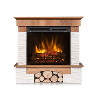 Camino Elettrico Riscaldante Da Pavimento Autoportante a LED - 23" - Rovere chiaro - 91 x 89 x 31 - PORTO