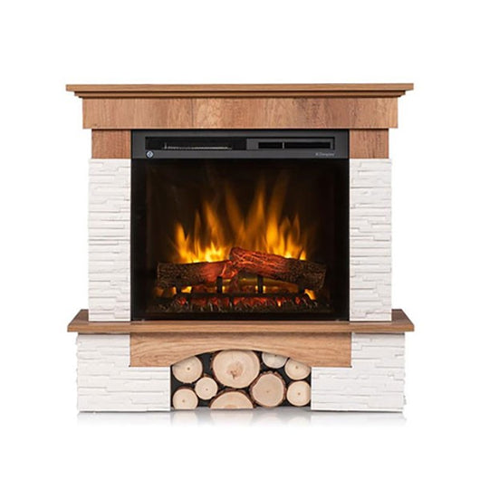 Camino Elettrico Riscaldante Da Pavimento Autoportante a LED - 23" - Rovere chiaro - 91 x 89 x 31 - PORTO